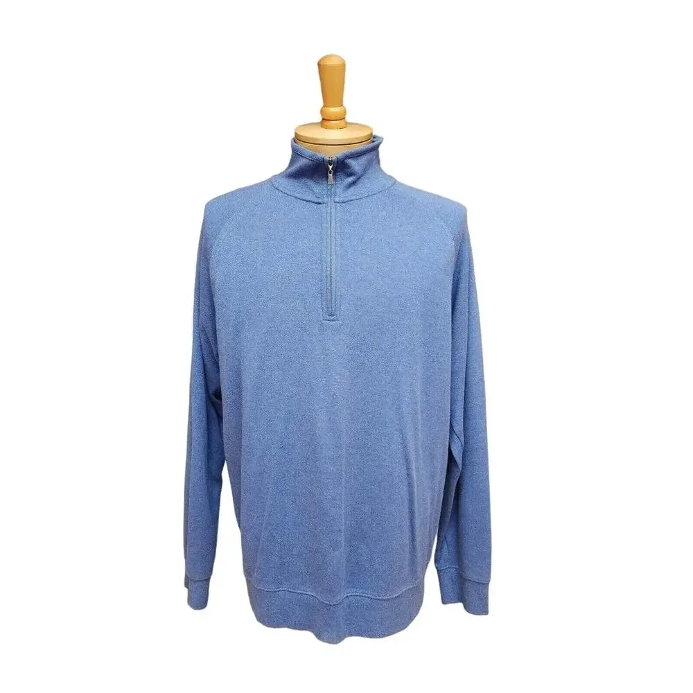 Brooks Brothers Mens Large Cotton knit Pull Over Quarter Zip Blue